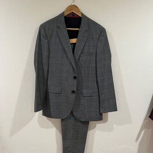 HUGO BOSS Fit Plaid Stretch Wool Suit Grey 36R